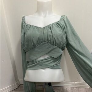 SHEIN Sage Green Blouse with Wrap Design